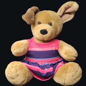 2006 BUILD-A-BEAR BROWN SUGAR PUP WITH PINK AND BLUE DRESS - RETIRED